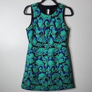 J CREW Jacquard floral blue green A-Line Dress size 4